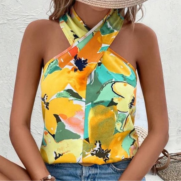 Passion of Essence Tops - Boho Floral Print Halter Tank Top